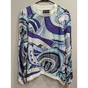 Whimsical artsy purple tones Terry Lewis VINTAGE silk blouse size Large